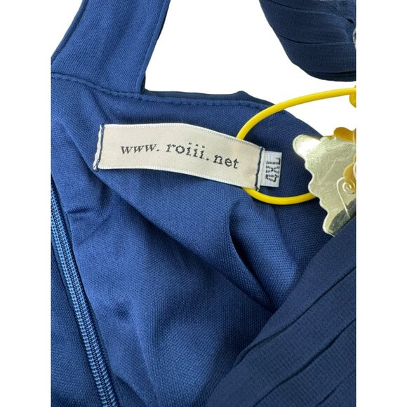 Roiii Women's Sz XL Elegant Navy Blue Chiffon Maxi Dress Cross-Back Straps - Picture 8 of 15